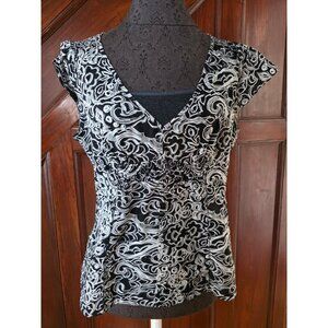 Calvin Klein Jeans Womens Black & White Abstract Print V-Neck Top M